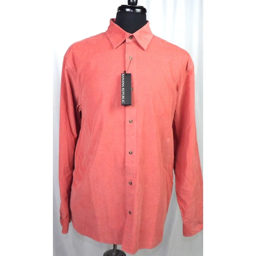 NEW! Banana Republic Rust Orange Long Sleeved Corduroy Button Up Shirt Men's XL‎